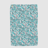 かわいいアクアグレイのシームレスなフローラルパターン ゴルフタオル (正面)
