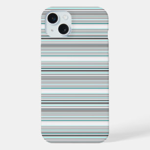 かわいいアクアグレー ストライプ iPhone 15 PLUSケース