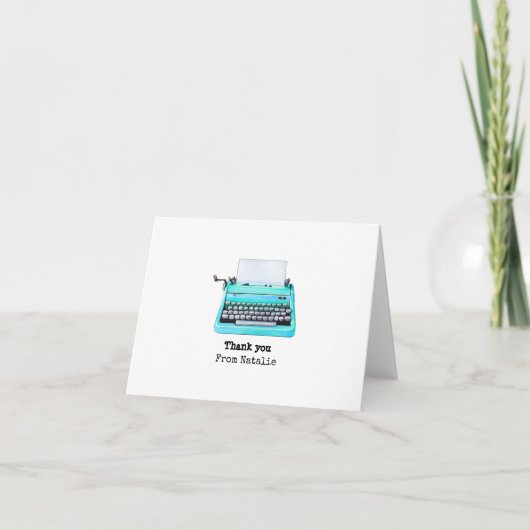 かわいいアクアタイプライターパーソナライズされたレトロ1960s ノートカード (正面)