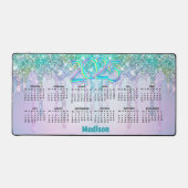 かわいいアクアターコイズグリッタードリップス2025カレンダー デスクマット (正面)
