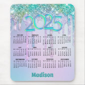 かわいいアクアターコイズグリッタードリップス2025カレンダー マウスパッド (正面)