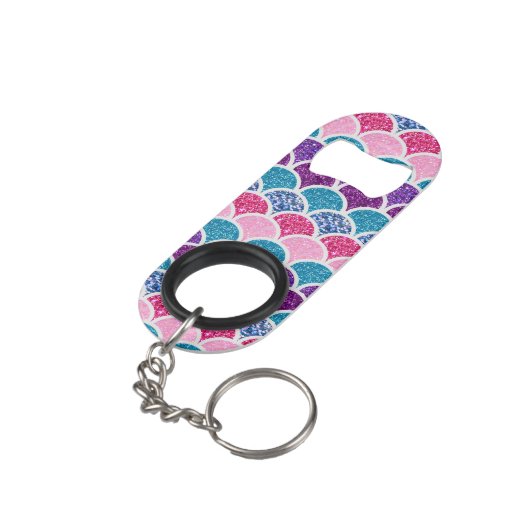 かわいいアクアターコイズピンクパープルマーメイドはかりで測 キーホルダー栓抜き (裏面アングル)