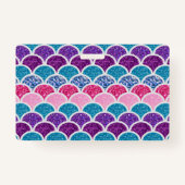 かわいいアクアターコイズピンクパープルマーメイドはかりで測 バッジ (正面)