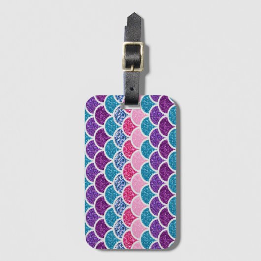 かわいいアクアターコイズピンクパープルマーメイドはかりで測 ラゲッジタグ (正面縦)