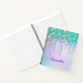 かわいいアクアターコイズユニコーングリッタードリップス モノグラム ノートブック (内部)
