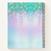 かわいいアクアターコイズユニコーングリッタードリップス モノグラム ノートブック (裏面)