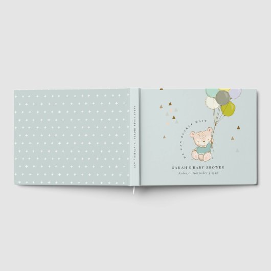 かわいいアクアビー待ちクマ気球ベビーシャワーGue ゲストブック (全面)