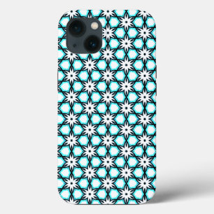 かわいいアクアブルーと白の花の柄 iPhone 13ケース