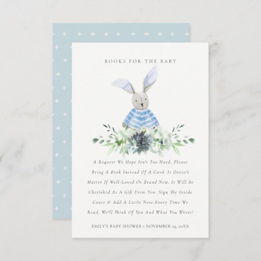 かわいいアクアブルーのバニー紅葉の本の赤ちゃんシャワー エンクロージャーカード (正面/裏面)
