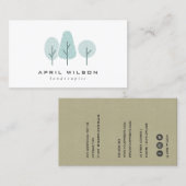 かわいいアクアブルーティール(緑がかった色)ツリートリオ造園サービス 名刺 (正面/裏面)