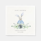 かわいいアクアブルーバニーガーデンの葉ベビーシャワー スタンダードカクテルナプキン (正面)