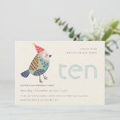 かわいいアクアブルーバーディエイジ10th誕生日招待状 サンキューカード (スタンド正面)