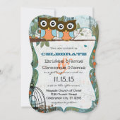 かわいいアクアブルーフクロウが最高の友友と結婚結婚 招待状 (正面)