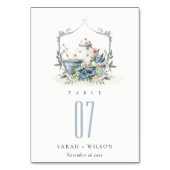 かわいいアクアブルーフローラティーポットカップクレスト結婚ーズ テーブルナンバー (裏面)