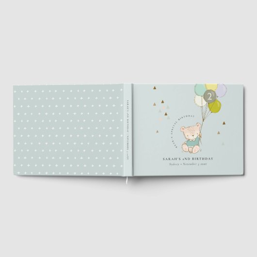 かわいいアクアブルーベアーバルーンエイジ誕生日 ゲストブック (全面)