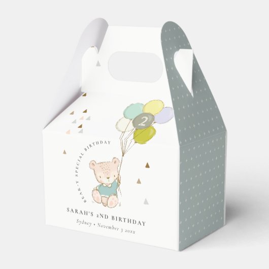 かわいいアクアブルーベアーバルーンエイジ誕生日 フェイバーボックス (裏面サイド)