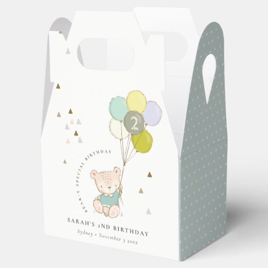 かわいいアクアブルーベアーバルーンエイジ誕生日 フェイバーボックス (オープン)