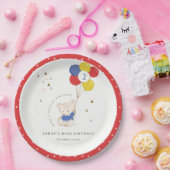 かわいいアクアブルーベアーバルーンエイジ誕生日 ペーパープレート (パーティー)