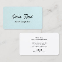 かわいいアクアブルーレザーレトロスクリプト名刺