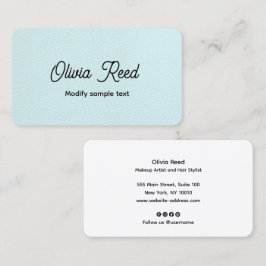 かわいいアクアブルーレザーレトロスクリプト名刺 名刺