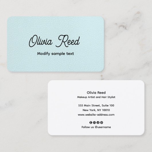 かわいいアクアブルーレザーレトロスクリプト名刺 名刺 (正面/裏面)