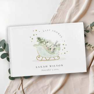 かわいいアクアブルー金ゴールド冬眠赤ちゃんシャワー ゲストブック