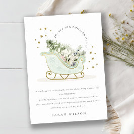 かわいいアクアブルー金ゴールド冬眠赤ちゃんシャワー サンキューカード