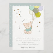 かわいいアクアベア風船ベイビーお知らせカード 招待状 (正面/裏面)