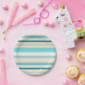 かわいいアクアホワイトストライプ ペーパープレート (パーティー)