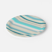 かわいいアクアホワイトストライプ ペーパープレート (アングル)