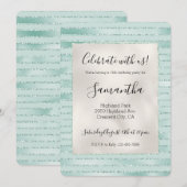 かわいいアクアミントグリッター ストライプ 招待状 (正面/裏面)