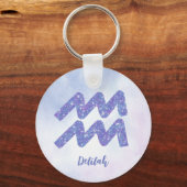 かわいいアクエリアス星占いサインパーソナライズされたパープル キーホルダー (正面)