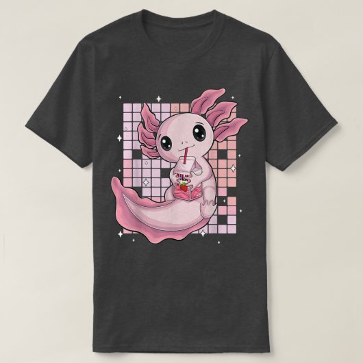 かわいいアクソロテ日本のルストロベリーミルクシェイクアニメーション Tシャツ (デザイン正面)