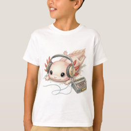 かわいいアクソロトルとヘッドフォン – 子供用Tシャツ Tシャツ
