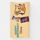 かわいいアクソロトルとペンギンの女の子の誕生日 横断幕 (縦)