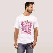 かわいいアクソロトルはイチゴ日本のミルクが大好き Tシャツ (正面フル)