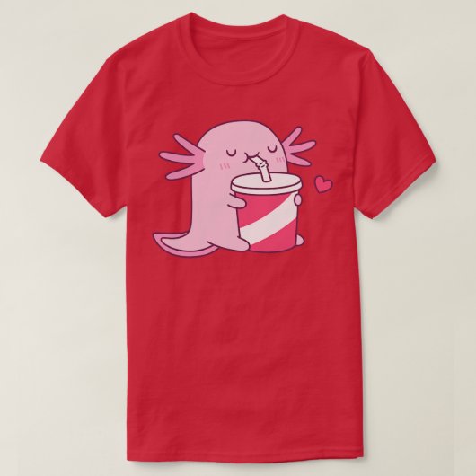 かわいいアクソロトルはソーダを飲むのが大好き Tシャツ (デザイン正面)