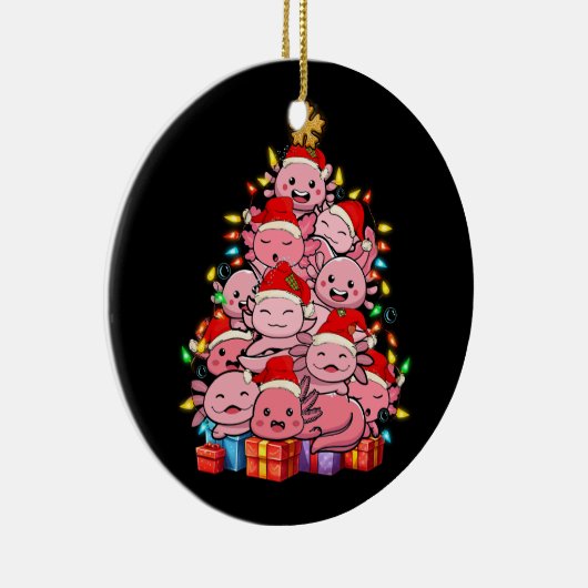 かわいいアクソロトルクリスマスツリーアクソロトルパジャマハットX セラミックオーナメント (右)