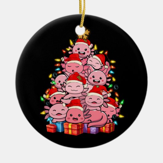 かわいいアクソロトルクリスマスツリーアクソロトルパジャマハットX セラミックオーナメント (正面)