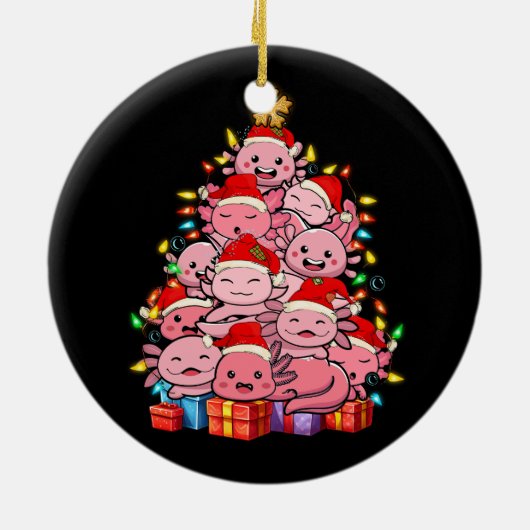 かわいいアクソロトルクリスマスツリーアクソロトルパジャマハットX セラミックオーナメント (裏面)