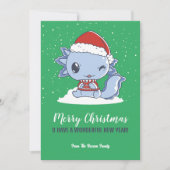 かわいいアクソロトルサンタハット雪の冬メリークリスマス シーズンカード (正面)