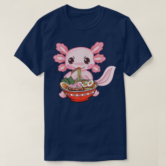 かわいいアクソロトルラーメン日本のアニメオタク Tシャツ (デザイン正面)