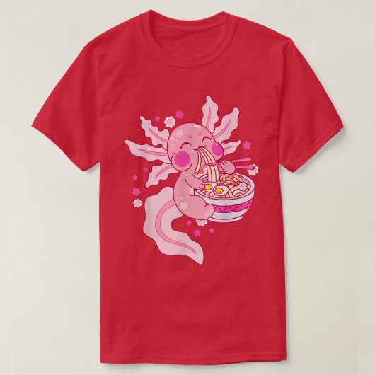 かわいいアクソロトルラーメン日本のアニメオタク Tシャツ (デザイン正面)