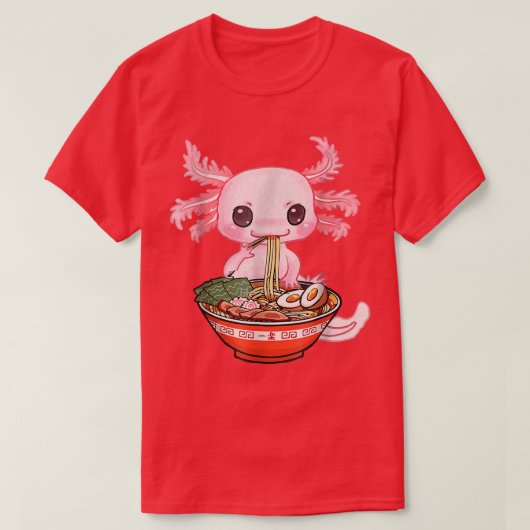 かわいいアクソロトルラーメン日本のアニメオタク Tシャツ (デザイン正面)