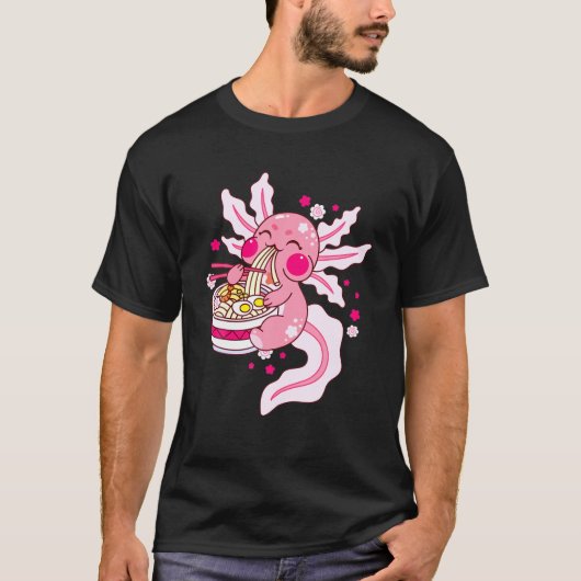 かわいいアクソロトルラーメン日本のアニメオタク Tシャツ (正面)