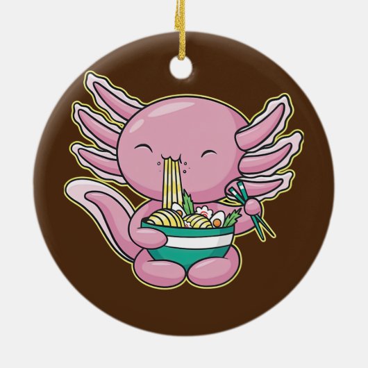 かわいいアクソロトルラーメン日本のアニメ麺10代 セラミックオーナメント (裏面)