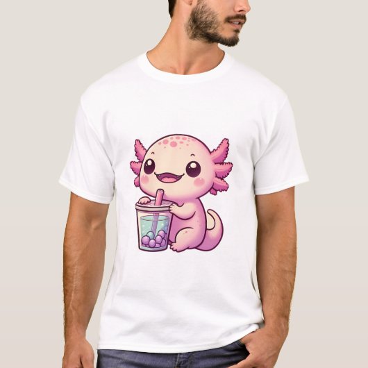 かわいいアクソロトル飲むボバティー Tシャツ (正面)