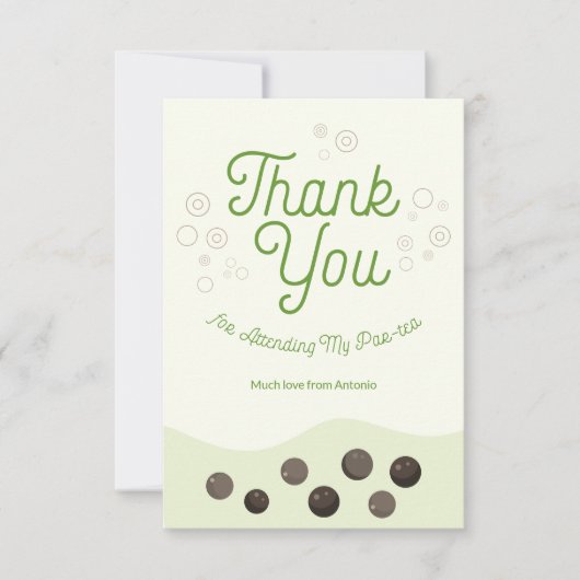 かわいいアクソロトル グリーンボバ ティーパーティー キッズ サンキューカード (正面)