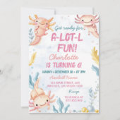 かわいいアクソロトル ピンクの女の子の誕生日パーティー 招待状 (正面)