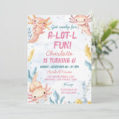 かわいいアクソロトル ピンクの女の子の誕生日パーティー 招待状 (スタンド正面)